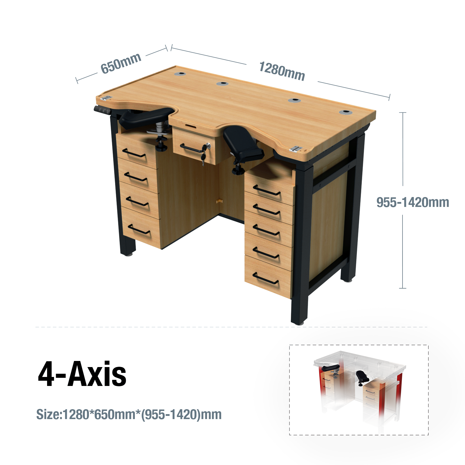 Height-Adjustable Watchmaker Workbench - BiaoJiang