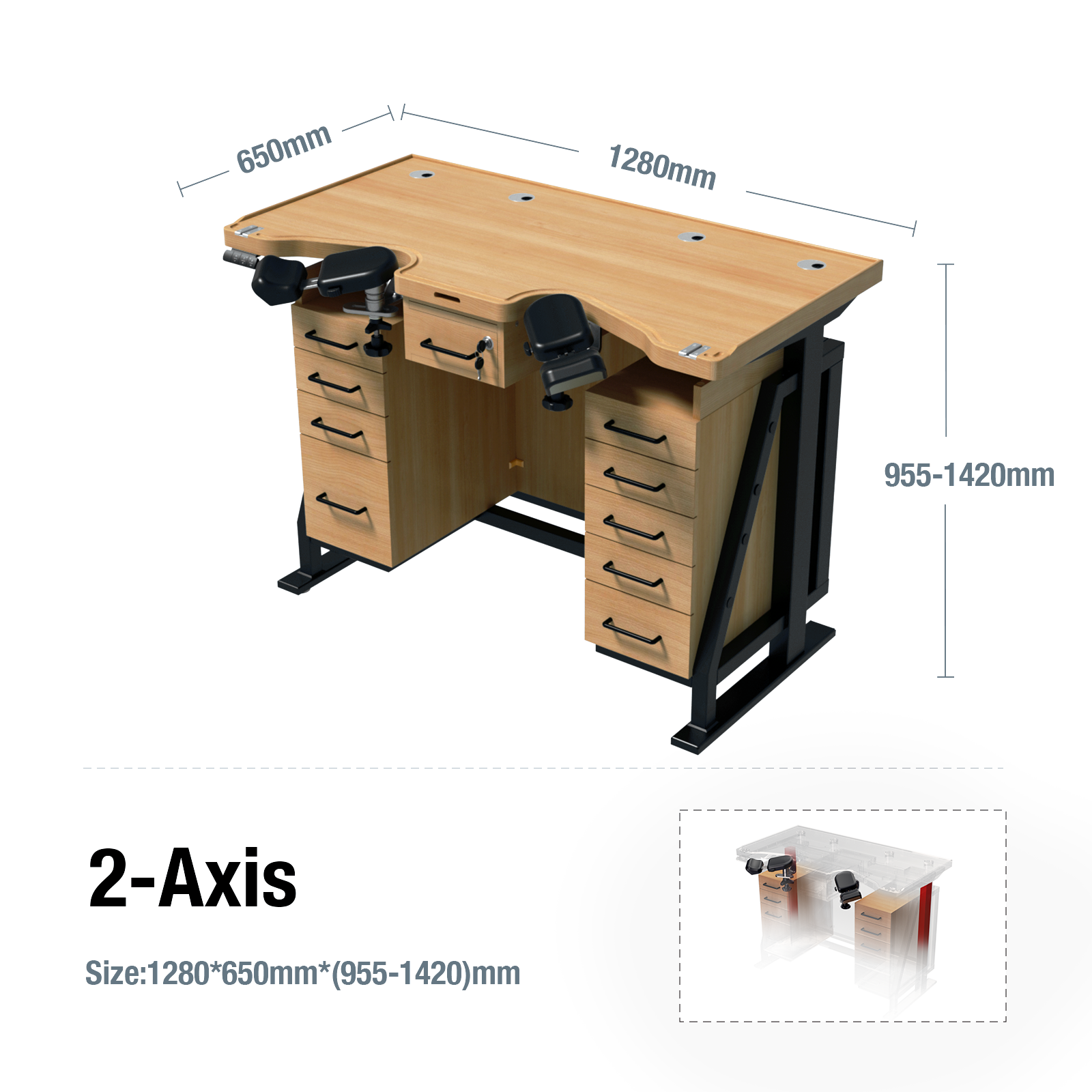 Height-Adjustable Watchmaker Workbench - BiaoJiang