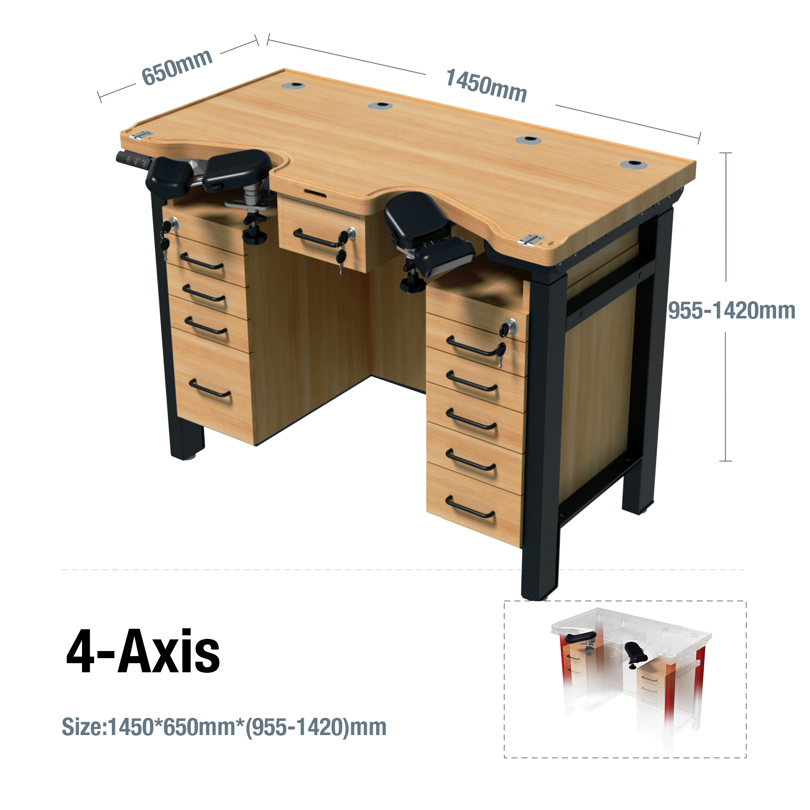 Height-Adjustable Watchmaker Workbench - BiaoJiang